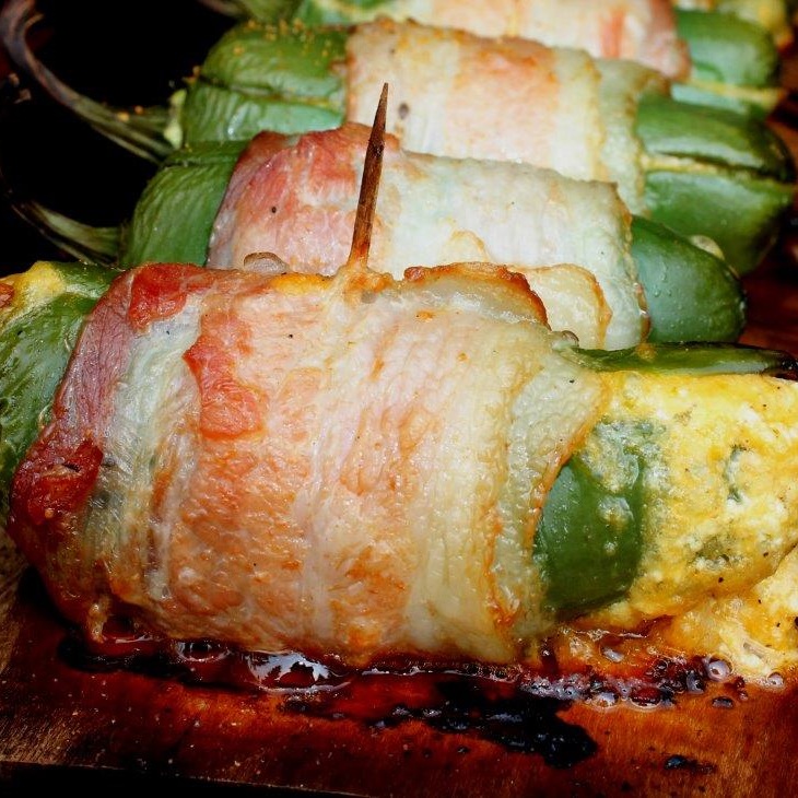 Plank Grilled Bacon Wrapped Jalapeno Poppers