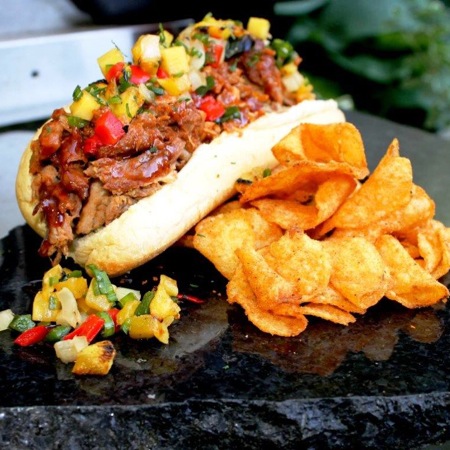 Tony Roma’s Pulled Pork Sandwich with Grilled Pineapple Salsa